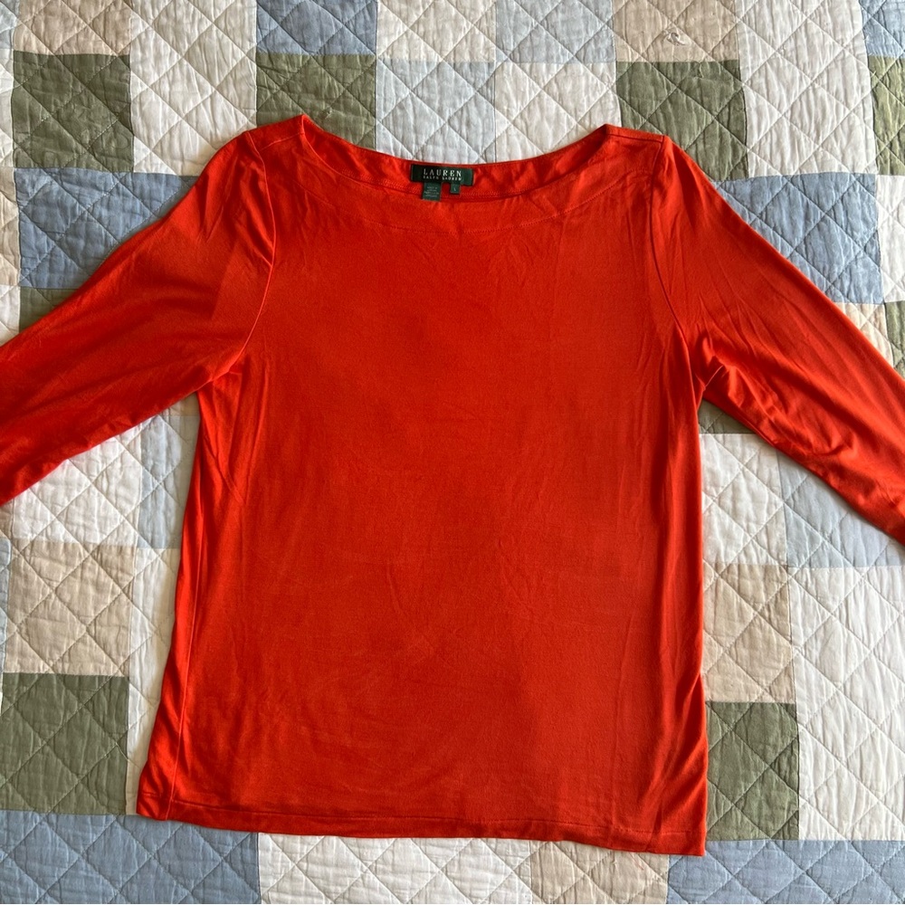 Ralph Lauren Bright Orange Long Sleeve Boatneck Blouse - Picture 2 of 5